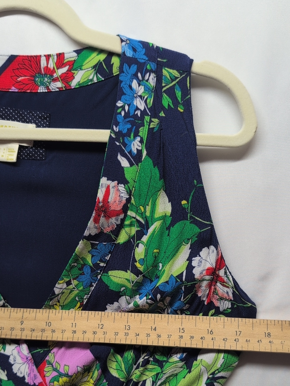 226.Anthropologie Navy Floral Wrap Midi Dress with Green & Pink Accents - Picture 3 of 7